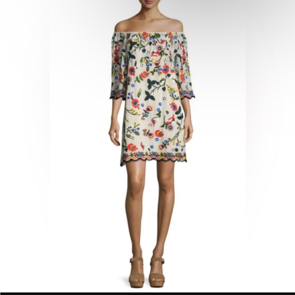 ALICE + OLIVIA “Christiana” Embroidered Floral Dress